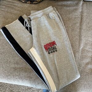 Rockstar Original Gray Sweatpants Black and White Stripes Stacked Track Pants